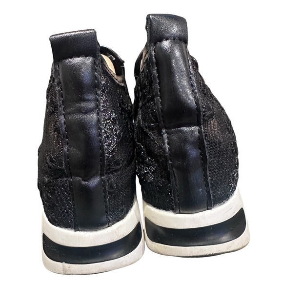 Lace Mesh Wedge Platform Sneaker 6.5 (37) Black Floral Embroidery Slip-On Shoes - Picture 5 of 9